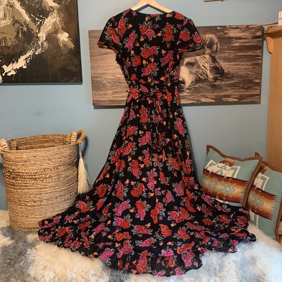 Patrons of Peace black,red,pink small floral print flowing cotton dress. - Picture 5 of 11